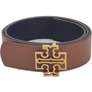 Tory Burch Brown and Gold Reversible Leather Belt